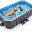 78.7" Foldable Dog Pool, Hard-Sided Non-Inflatable Pet Bathtub | Foldable Dog Pool with 4-Layer Composite Walls, Reinforced Frame, Filter Port, Side Drain and Non-Slip Base