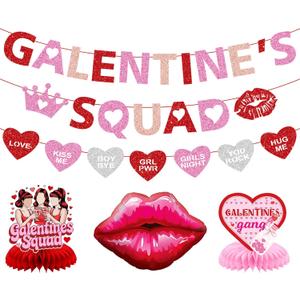 Galentines Decor: Galentines Day Decorations Include Galentine's Squad Banner Garland Centerpieces Lips Balloon for Galentines Decorations
