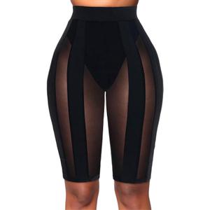 Atyfuniby Womens Sexy High Waisted Mesh See Through Skinny Shorts Leggings Club Streetwear (Black Knee Length) Atyfuniby Womens Sexy High Waisted Mesh See Through Skinny Shorts Leggings Club Streetwear (Black Knee Length)