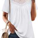 WIHOLL Womens Tops Short Sleeve Lace Shirts Summer Spring Tops Boho Trendy Beach Vacation Clothes Loose Fit (White, M)