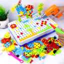 HAPTIME Design and Drill Toy,Educational Toys Building for Kids Ages 3-8,STEM Toys for 3 4 5 6 Year Old,193 Pcs Electric Drill Toy,Magic Montessori Play Toolbox for Toddler Boys Girls Preschool