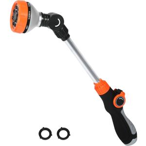 Watering Wand for Garden Hose, 17.5 Inch, 8 Spray Patterns, Garden Hose Nozzle with Thumb Flow Control, Adjustable Water Sprayer with Pivoting Head, Ideal for Hanging Baskets and Shrubs (Orange)