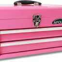 Apollo Tools 14 Inch Steel Tool Box with Deep Top Compartment and 2 Drawers in Heavy-Duty Steel With Ball Bearing Opening and Powder Coated Finish - Pink Ribbon - Pink - DT5010P