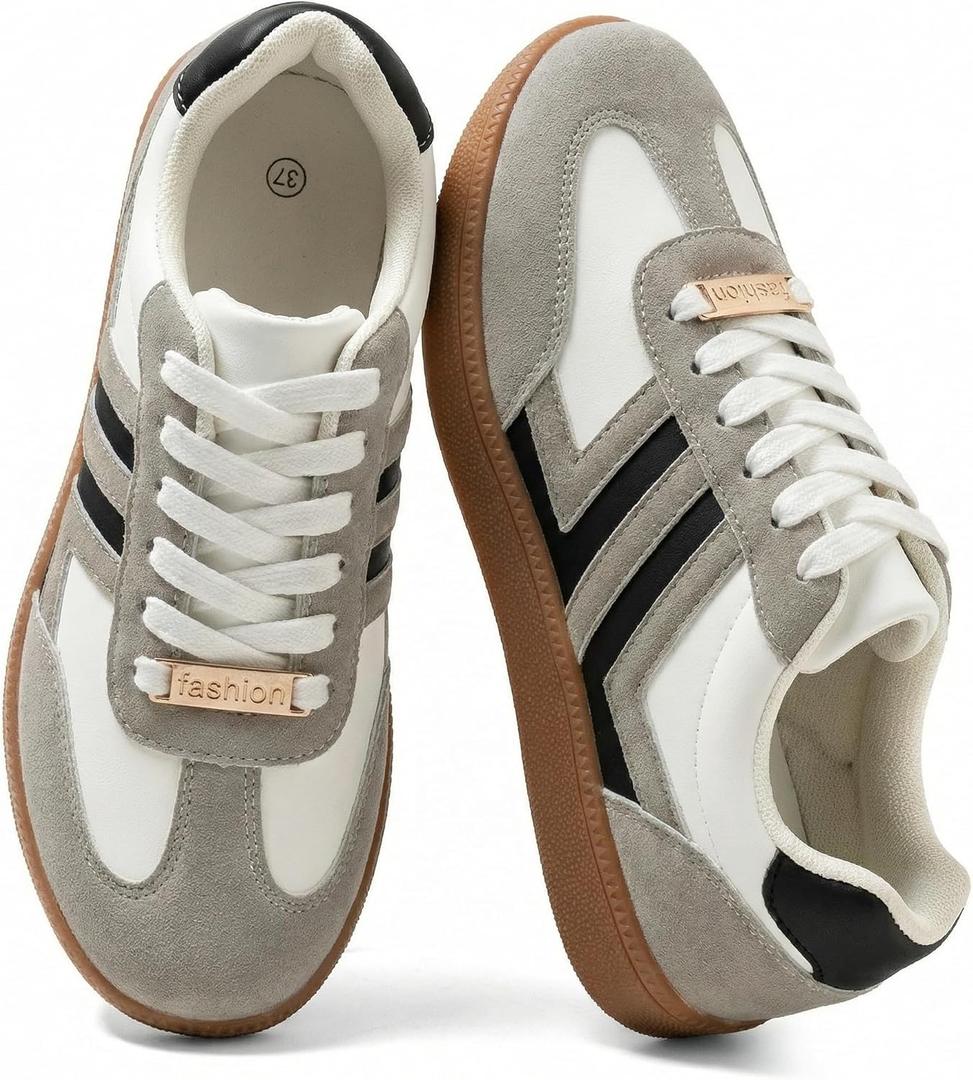Women's Fashion Sneakers, Comfortable Lightweight Casual Sneakers, Non Slip Breathable Grey Women Hiking Shoes Women for Work Running Shopping Cycling 38