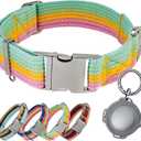 ADITYNA Cotton Dog Collar with AirTag Holder - Heavy-Duty Metal Buckle, Breathable, Easy Adjustable for Medium & Large Breeds - for Walking, Training (Pastel Paradise, Fits 15-21" Necks)