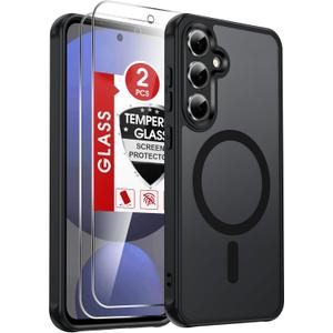 LeYi for Samsung Galaxy S24-FE Case: [   ] Compatible with Mag-Safe with Screen Protector, Military-Grade Matte Translucent Soft-Touch Skin Funda para S24FE S 24 FE, Black