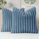 MIULEE Faux Fur Decorative Throw Pillow Covers 18x18 Inch Set of 2, Coastal Modern Art Home Decor Soft Plush Couch Pillows Cozy Fluffy Cushion Covers for Sofa Bed, Grey Blue