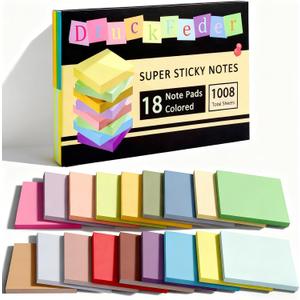 2 x (18 Pads) Sticky Notes 3x3 inch, Self-Stick Note Pads, 18 Colorful Sticky Notes for School Supplies or Office Supplies