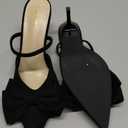 CAMSSOO Womens Bow Heels Mules Closed Pointed Toe Suede Slingback Kitten Heels Slip On Heeled Sandals Pumps Shoes Black Size 9