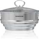 SUNHOUSE 5 Quart Stainless Steel Steamer Insert  Multi-Purpose Soup & Food Steamer with Stay-Cool Handles & Heavy-Duty Glass Lid  Fits Various Pot Sizes (8", 8.5", 9.5")