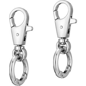 2 Pcs Double Opening Keychain Clip, Heavy Duty Zinc Alloy Swivel Clasp Clip Metal Swivel Snap Hooks Lobster Clasp with Key Ring for DIY Craft Lanyard Purse Making Jewelry Travel Accessories (Silver)