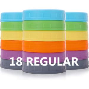 AOZITA 18 Pack Plastic REGULAR Mouth Mason Jar Lids for Ball Regular Mouth Jars - Colored Plastic Storage Caps for Mason/Canning Jars, Leak Proof, Dishwasher Safe & Food Grade
