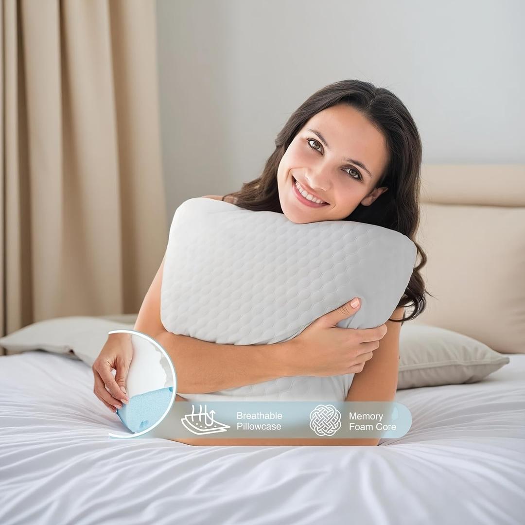 Memory Foam Pillows for Sleeping 2/3/4 Pack, Bed Pillows for Adults with Washable Cover and Breathable Mesh, Gel Cooling Pillow for Back and Side Sleeper Support