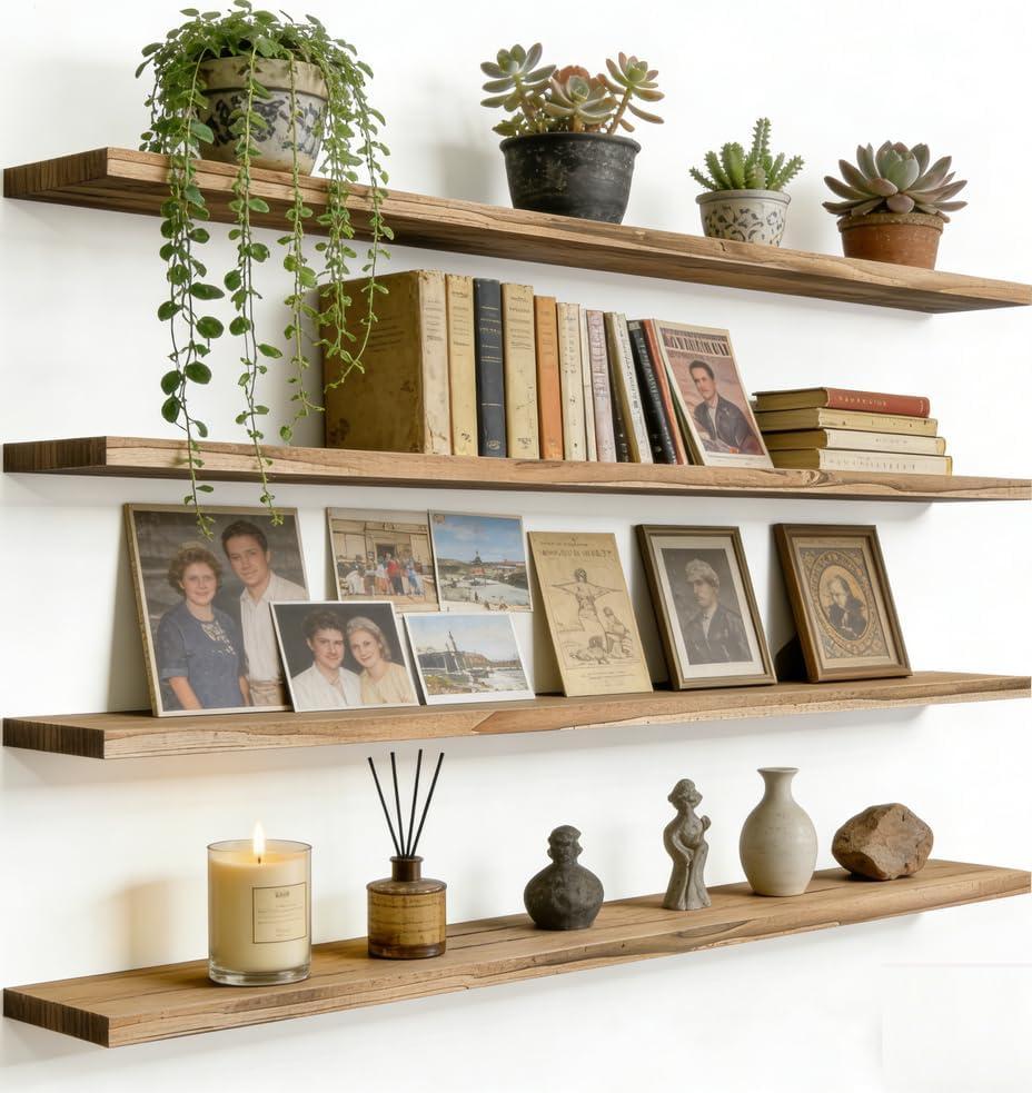 Light Wood Floating Shelves For Wall Shelves For Bedroom, 36 Inch Set Of 4