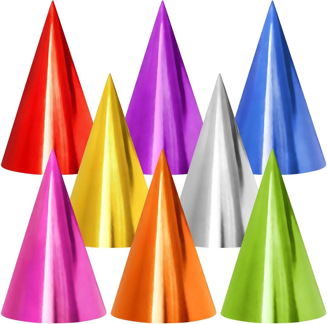 2 x Hooqict 24Pcs Colorful Mini Birthday Party Hats Metallic Foil Happy Birthday Cone Hats Paper Headwear for Kids Girls Boys Adults Stuffed Animals Pastel Party Decorations Classroom Celebration