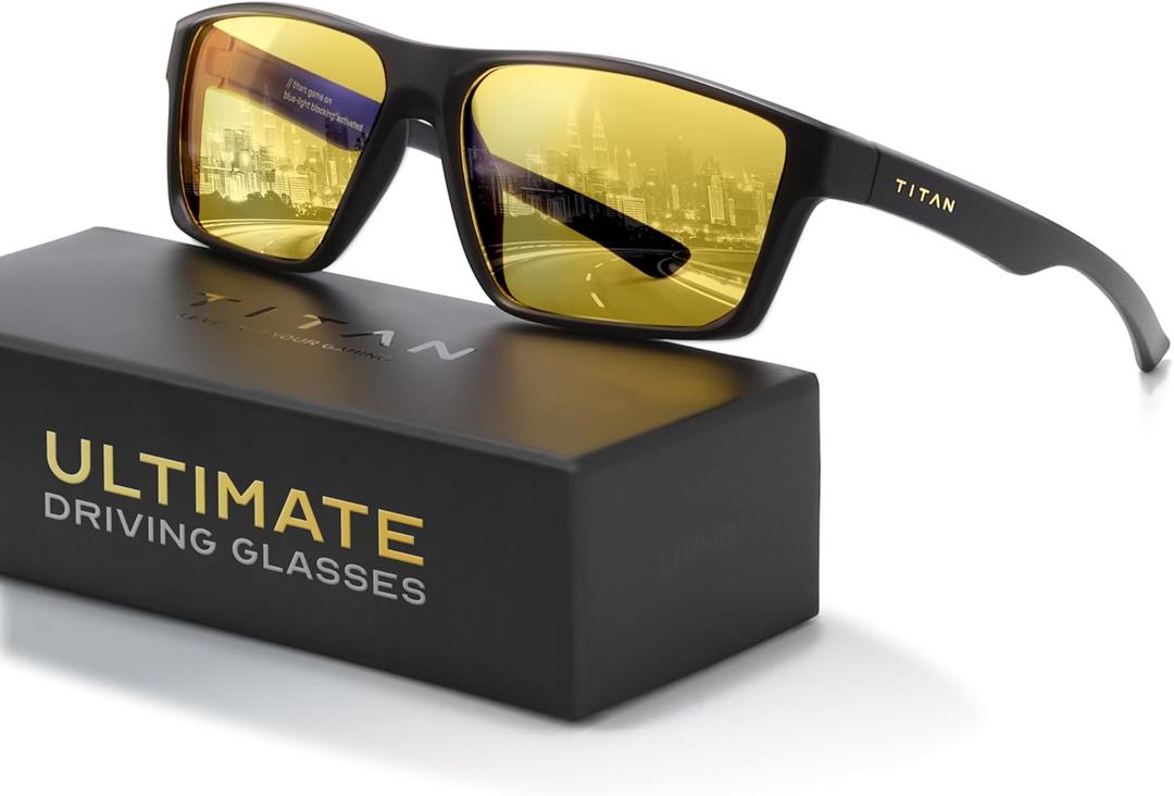 Titan Gaming Glasses, Blue Light Blocking, Night Driving Glasses for Men, Computer Protection, Gift for Gamers Black, Night Driving
