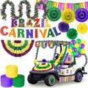 60 Pcs Brazil Carnival Party Decorations Mardi Gras Parade Golf Cart Decorations Burlap Bunting Flag Purple Green Gold Mardi Gras Tinsel Garland Golf Cart Stickers for Carnival Party Supplies Decor