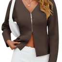 Saodimallsu Womens Sweater Blazers V Neck Peplum Long Sleeve Knit Open Front Split Cardigans Sweaters Coffee, Small
