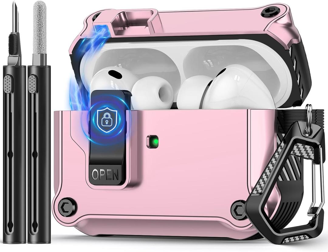 Compatible with AirPods Pro 3 Case,Magnetic Automatic Lock with Cleaning Kit,Compatible with Magsafe Cover-Pink