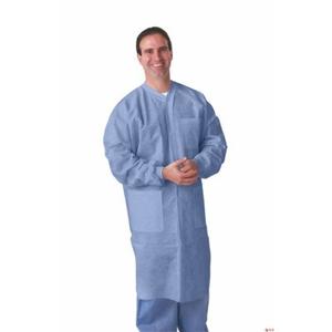 Medline Disposable SMS Barrier Lab Coat with Traditional Collar and Knit Cuffs, Blue, Size 2XL