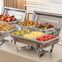 IMACONE 4 Pack Chafing Dish Buffet Set, 8QT Stainless Steel Rectangular Chafers and Buffet Warmer Sets 7 Pans Rolled-Edge Design for Catering Event Party Holiday