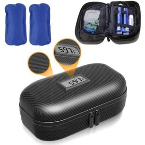YANISM Insulin Cooler Travel Case TSA Approved, Medication Diabetic Cooler for Daily Life Trip with Thermometer Temperature Display Refrigerated Medicine Organizer Bag with 2 Ice Pack（Carbon Fiber）