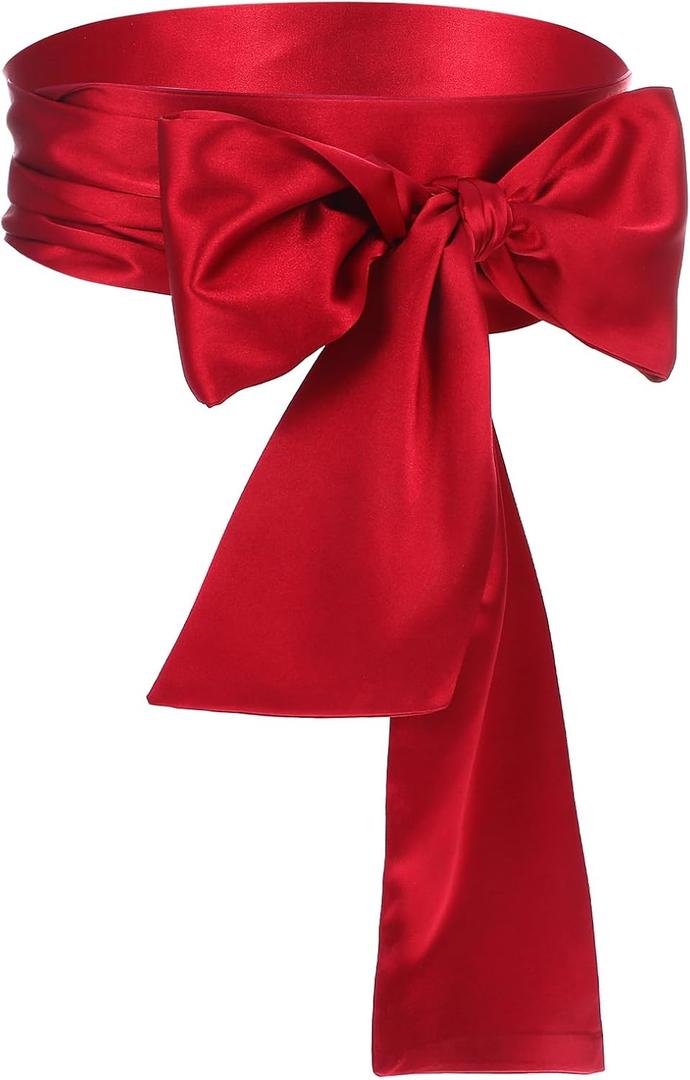 Pack of 1 Red Women Dress Satin Sash Waist Belts Formal Wedding Prom Long Silk Sash Girls Bridal Waist Belts for Party Special Occasion Double Side Costume Accessories