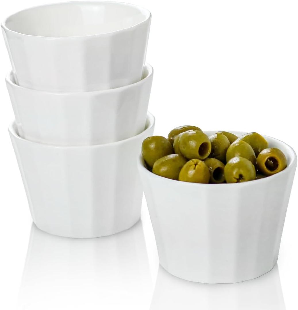 HillSpring 5 oz Porcelain Dipping Bowls, Pinch Bowl Set, White Small Bowls for Prep, Sauces and Charcuterie Board, Set of 4