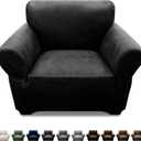 Single Sofa Cover Leather Look Chair Covers for Living Room 1-Piece Sofa Chair Covers with Arms Stretch Furniture Protector with Elastic Bottom & Pockets(Armchair, Black)