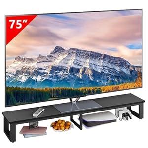 Clikuutory 59" Large TV Riser for 32-75 inch TVs, Tabletop Stand with Steel Legs, Storage & Dual - Screen Office Desk Function, Ideal for Home Office, Bedroom, Living Room, Black