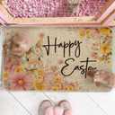 Artoid Mode Rabbit Bunny Happy Flowers Happy Easter Doormat, Home Decor Low-Profile Switch Rug Door Mat Floor Mat for Indoor Outdoor 17x29 Inch