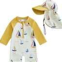 Hnyenmcko Baby/Toddler Boy Rash Guard Swimsuit Long Sleeve One Piece Zipper Swimwear Sunsuit Infant Bathing Suit Beachwear (3-6 Months, Ts-Yellow)