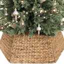 ELYKEN 34 Inch Christmas Tree Collar, Water Hyacinth Woven Xmas Tree Skirt for Artificial Trees, Base Cover with Cord Cut Out, Handcrafted Wicker Tree Ring for Holiday Dcor (Natural)