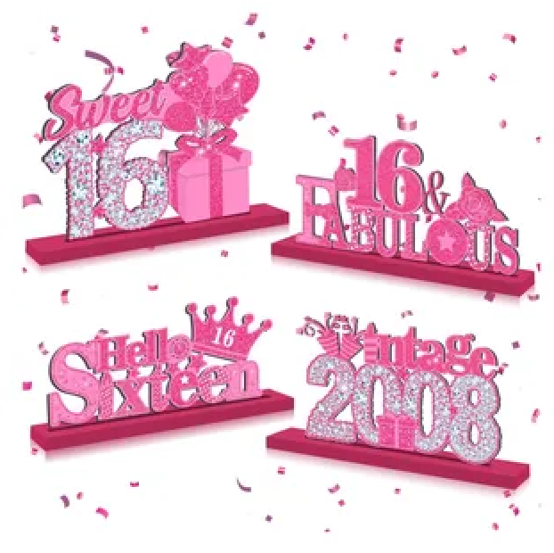 4Pcs 16th Birthday Table Decorations for Girls 18 and Fabulous Birthday Decorations Vintage 2008 Table Centerpieces Hot Pink Silver Sweet Happy 18th Birthday Table Sign Cheers to 16 Years Decorations