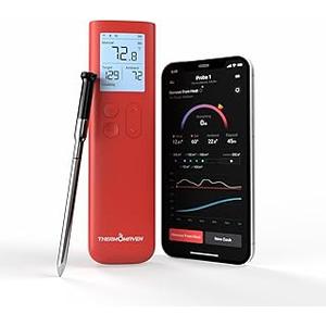 ThermoMaven Smart Bluetooth Wireless Meat Thermometer:Sub-1G Signal Stability, Standalone Display Base, Certified Accuracy of ±0.5°F, Unlimited WiFi Range for BBQ, Oven, Smoker, and Grill (Red)