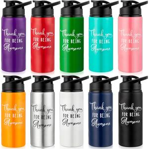 Amyhill 8 Pack Thank You Appreciation Gifts Reusable Bottle Aluminum Water Bottle Gym Water Bottle Lightweight Sports Water Bottle Leakproof Metal Water Bottle with Lid for Camping Hiking (20oz, Mixed Colors)