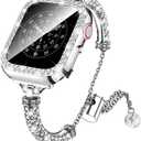 LETOID Bling Band & Case Compatible with Apple Watch, Size: 44 mm face (Series 4/5/6/SE), for Women, Fancy Metal iWatch Bands Rhinestone Bracelet Dressy Strap with Face Cover