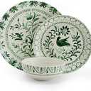 Fitz and Floyd Sicily Green 12 Piece Dinnerware Plate Bowl Set, Service for 4