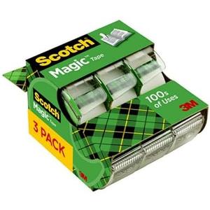 Scotch Magic Tape, Invisible, Holiday Supplies and Gift Wrap Tape, 3 Rolls with Dispensers, Great for Christmas Crafts Pack of 3
