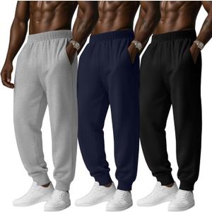 Evervibe 3 Pack Men's Big and Tall Joggers Baggy Sweatpants Casual Lounge Workout Athletic Plus Size Pant with Pockets (4X-Large, Black, Navy Blue, Light Gray)