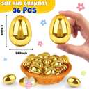 36 Pack 2.4 Inch Golden Easter Eggs, Metallic Plastic Empty Gold Eggs Bulk for Easter Egg Hunt, Easter Basket Stuffers Fillers, Filling Treats and Party Favors