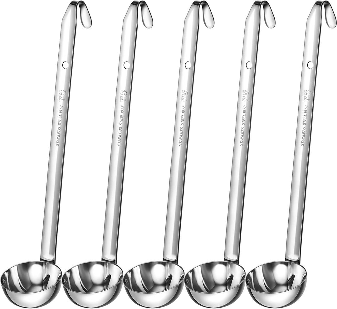 Cunhill 5 Pcs Soup Ladles Stainless Steel Serving Ladles with Long Handle for Serving, Cooking, Stirring, Portioning Kitchen Restaurant Accessories(6 oz)