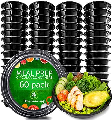 PrepNaturals Reusable Plastic Containers with Lids, 60 Pack, Black, Meal Prep Bowls, Lunch Containers, BPA, PVC and Phthalate Free, Microwave and Freezer Safe