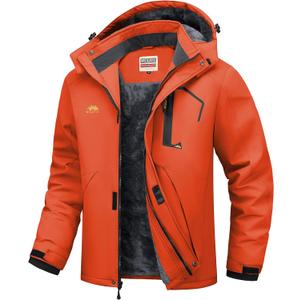 WULFUL Men's Ski Jackets Warm Winter Snow Windbreaker Resistant Snowboard Fleece Coat Mountain Waterproof Parka with Hood (Medium, Orange)
