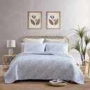 Tommy Bahama - King Quilt Set, Reversible Cotton Bedding with Matching Sham, Coastal Bedding Set with Textured Reverse (Distressed Water Leaves Blue, King) (Blue/White)