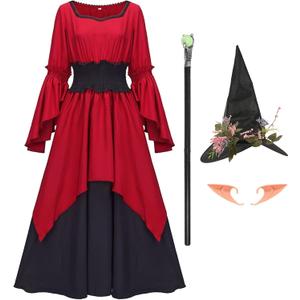 Renaissance Witch Costume Women, Medieval Red Victorian Dress Gothic Vampire Fairy Dress Cosplay for Halloween (Medium)