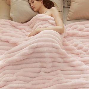 Bedsure King Size Blanket for Bed - 350GSM Super GentleSoft Fuzzy Fluffy Cozy Blankets for Women, Cute Large Plush Fleece Throws for Girls, Pink108x90 Inches, Wider Striped Design (Crystal Pink)