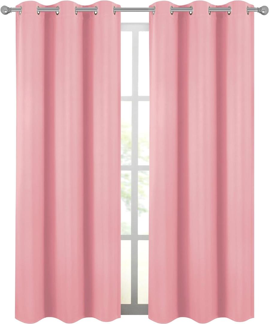 Diraysid Pink Blackout Curtains for Bedroom Thermal Insulated Grommet Room Darkening Curtains Drapes, 42 x 84, 2 Panels