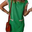 Dokotoo Women's 2026 Casual Spring Summer Dresses Fashion Cap Sleeve Color Block Crewneck Shift Tshirt Mini Dress (Green, XL)