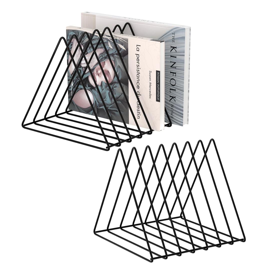 Urban Deco Triangle Desk Organizers Metal Wire Magazine Holder 7 Sections Decorative Organizer Vinyl Record Storage Office File Organizer For Desk - Black Magazine File Holder - Pack of 6
